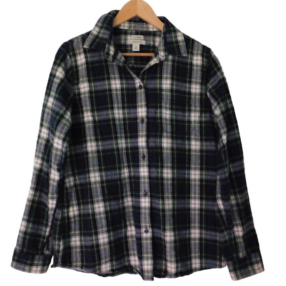 L.L. Bean Plaid Button Down Shirt - Green and White - Picture 1 of 6